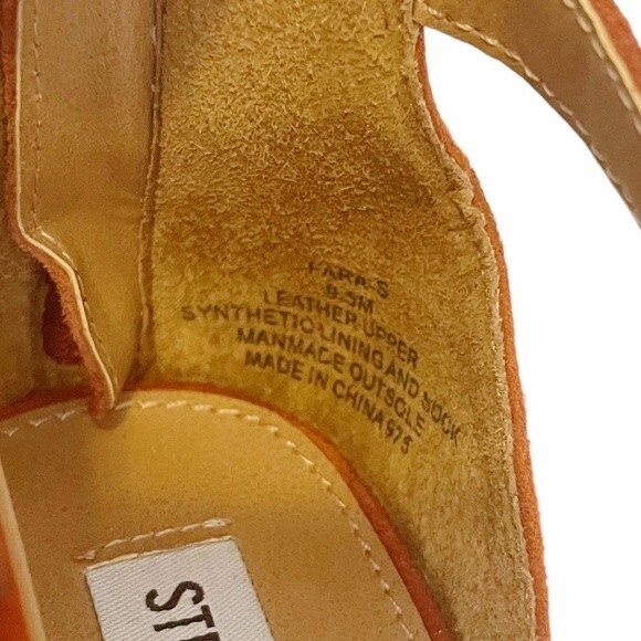 FARA-S Steve Madden Studded Rust Orange Suede Chunky Block Heel Strappy Sandal - Picture 13 of 15